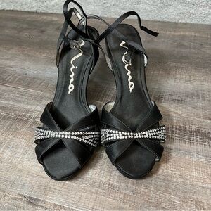 Nina Black Bejewleled Formal 4" Strappy Heels